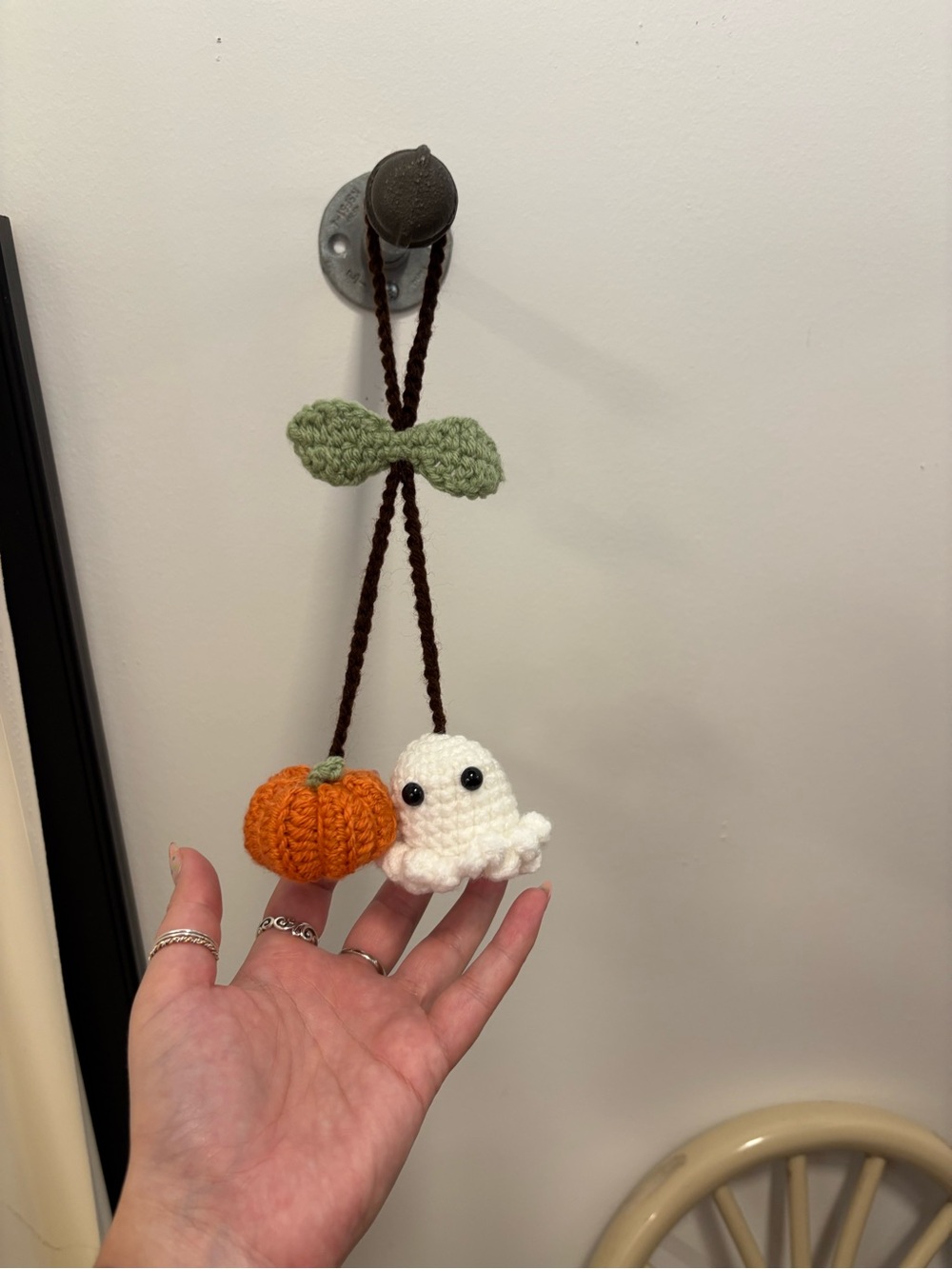 Handmade Crochet Pumpkin & Ghost Mirror Hanger/Keychain